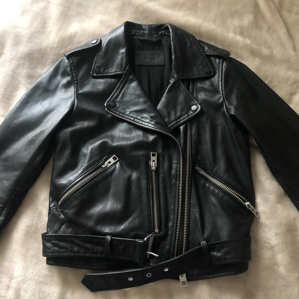 All Saints Balfern Leather Biker Jacket black Sz 6